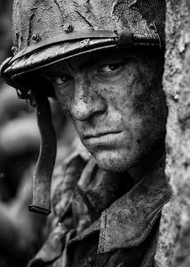 Gritty Soldier Portrait in Black and White