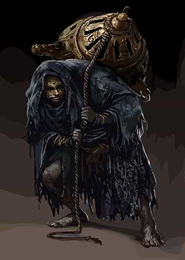 Burdened Figure with Golden Shell fantasy monster game