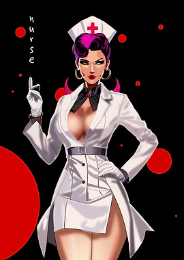 Stylized Nurse Illustration with Red Accents