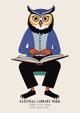 National Library Week Owl Illustration