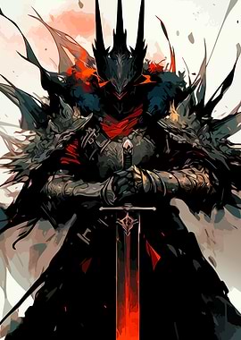 Dark Knight with Fiery Sword