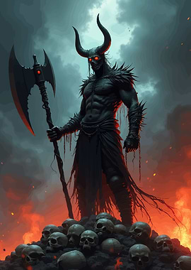 Horned Demon Axe Skulls