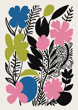 Abstract Floral Pattern with Bold Colors