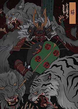 Samurai Warrior with Wolves Digital Art