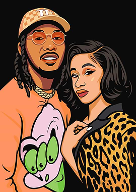 Cardi B and Offset Cartoon Portrait