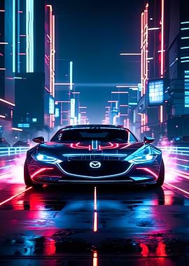 Cyberpunk Mazda in Neon Cityscape