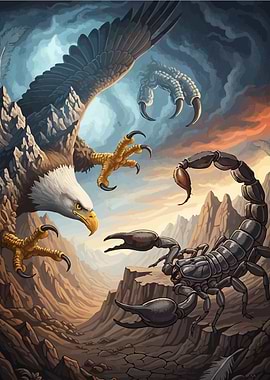 Eagle versus Scorpion in Desert Landscape