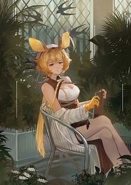 Anime Girl Relaxing in a Greenhouse