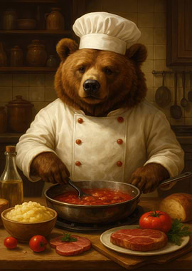 Bear Chef Cooking Tomato Sauce