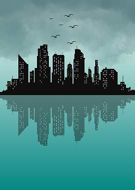 Cityscape Silhouette with Reflection