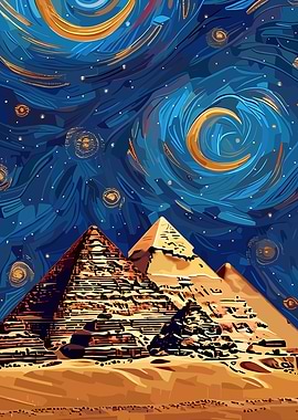 Egyptian Pyramids Under Starry Night Sky