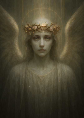 Celestial Angel with Thorn Crown and Roses - Sacred Fantasy Artwork