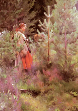 Woman in Forest Painting
