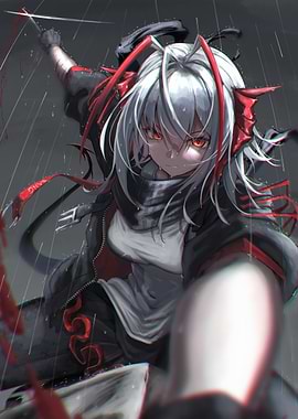 Anime Girl with Sword in Rain