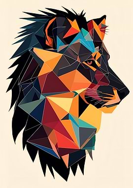 Geometric Lion Head Profile Art
