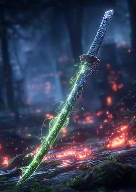 Glowing Katana in Enchanted Forest
