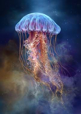 Glowing Jellyfish in Cosmic Ocean
