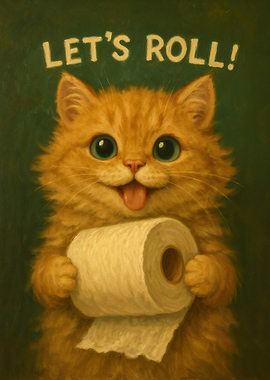 Let’s Roll Funny Cat Holding Toilet Paper