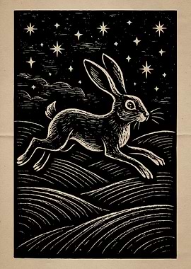 Hare Running Under Starry Night Sky