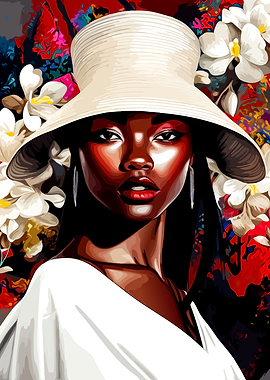 Elegant Woman with Hat and Flowers