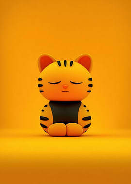 Meditating Cartoon Tiger on Orange Background