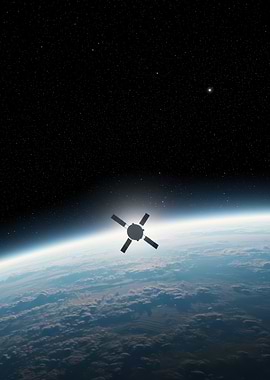 Satellite orbiting Earth in space view