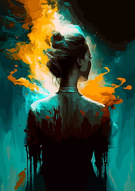 Woman with fiery aura, digital art