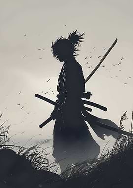 Silhouette of a Samurai with Swords