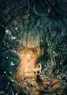 Hollow Knight in a cavern