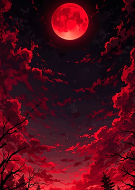 Red Moon Night Sky Landscape