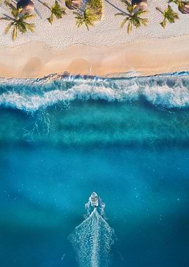 Aerial View of Tropical Beach and Boat