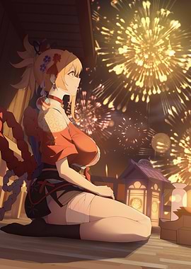 Girl Watching Fireworks Display