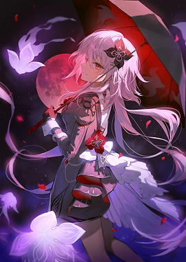 Anime Girl with Umbrella and Moon