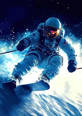 Astronaut Snowboarding in Space Art