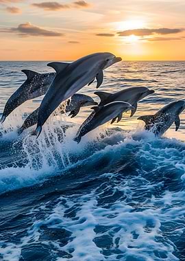 Dolphins jumping out of the ocean