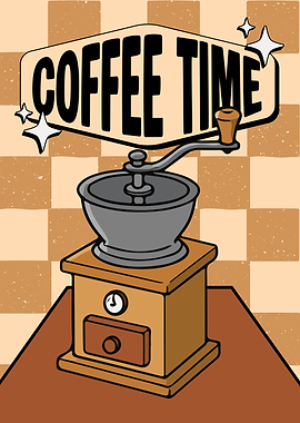 Coffee Time Vintage Grinder Illustration