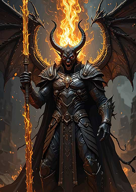 Winged Demon Flaming Sword