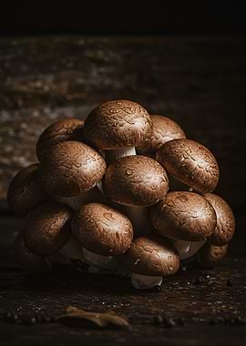 Cluster of Brown Mushrooms Still Life