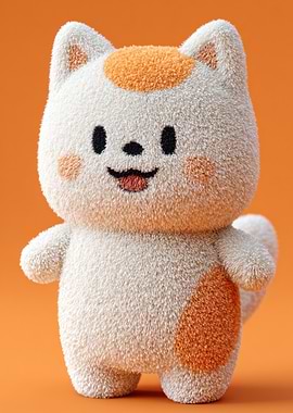 Cute Plush Cat on Orange Background