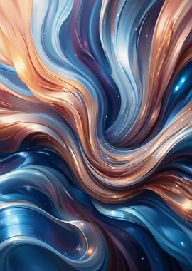 Abstract Swirls of Blue and Copper