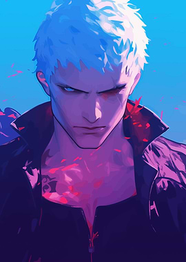 Anime-style man with intense gaze