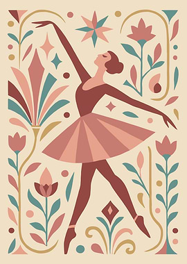 Elegant Ballerina Art Deco Illustration