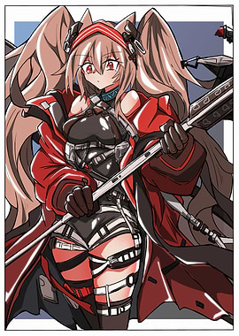 Anime Girl with Weapon and Red Coat