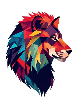 Geometric Lion Head Profile Art