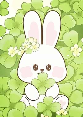 Cute Bunny with Clovers
