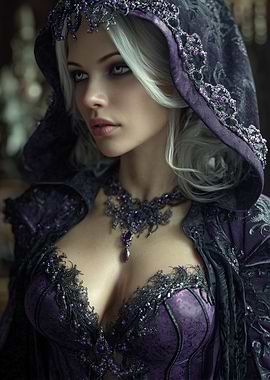 Woman in Purple Hooded Gown
