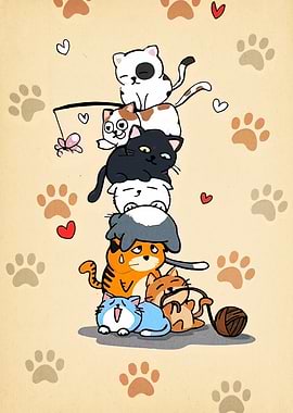 Stack of Cute Cartoon Cats