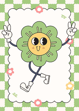Cartoon Flower Character with Peace Signs