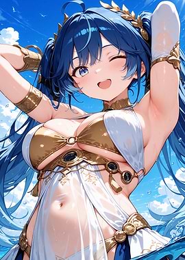 Anime Girl in White and Gold Outfit
