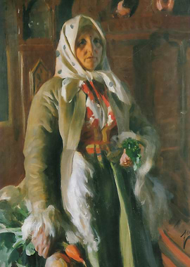 Painting of an Elderly Woman with Vegetables